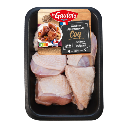 Visuel du pack tendres morceaux de coq 700g Le Gaulois, élaborée avec de la volaille française